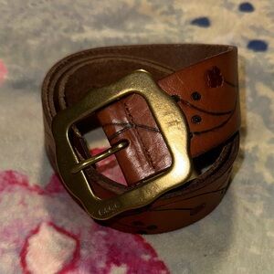 Ralph Lauren Brown Floral Embossed Leather Belt